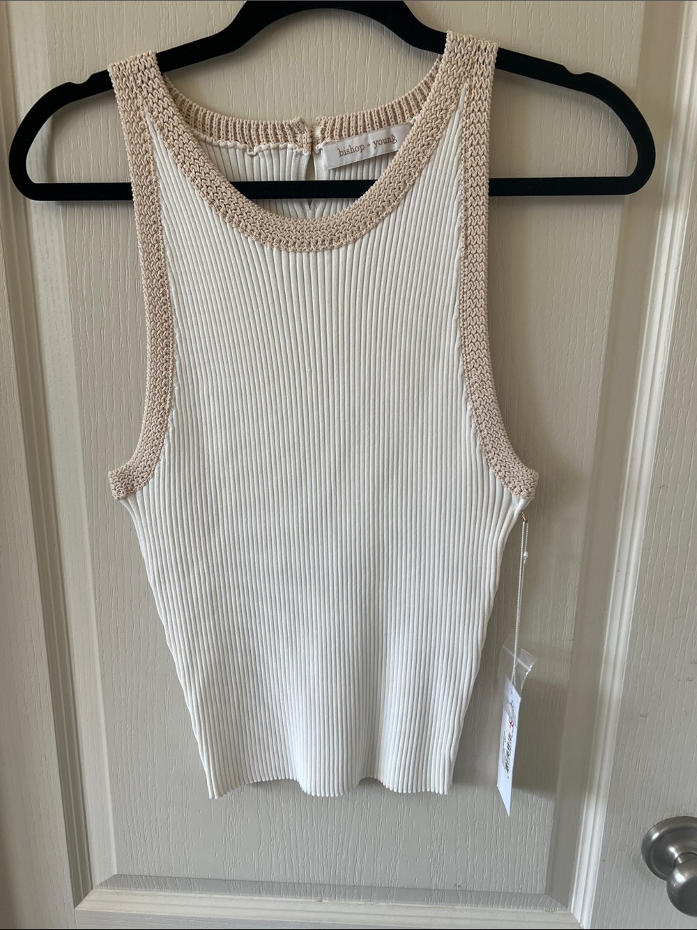 bishop + young White Ribbed Tank with Beige Crochet Trim